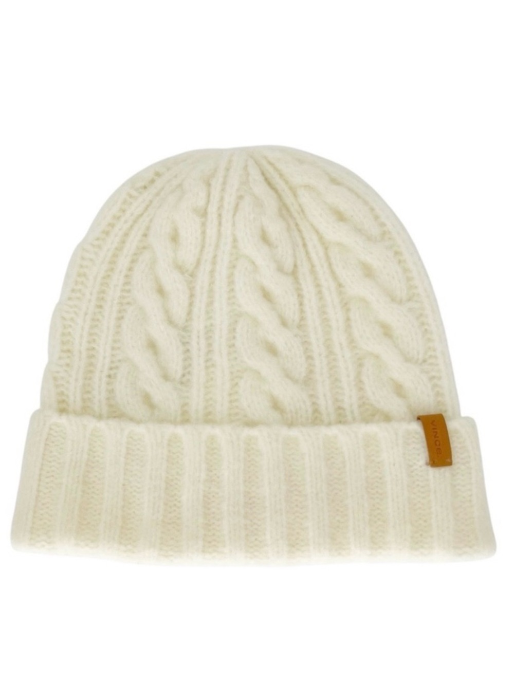Vince Airspun Cable-Knit Cuffed Beanie Ivory Merino Wool Blend Warm Hat New NWT